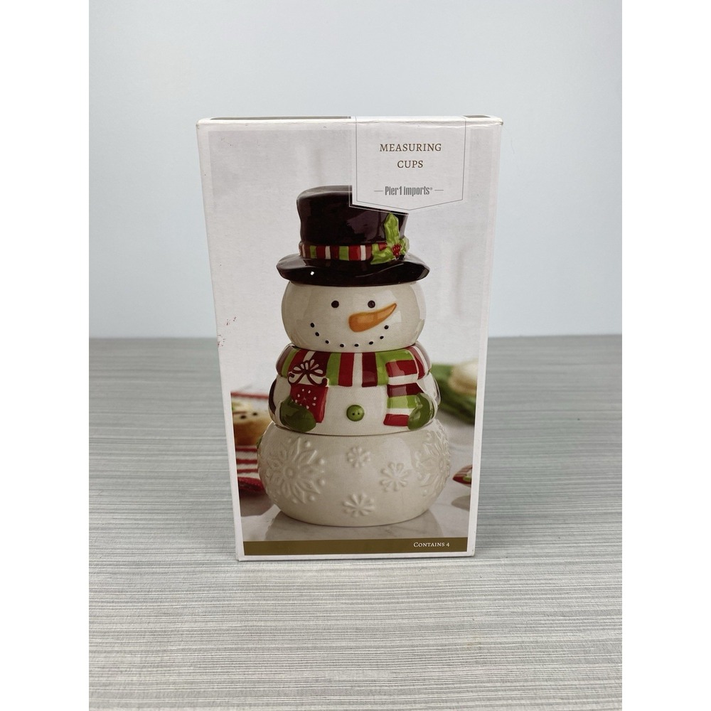 Pier 1 Imports Snowman Stacking‎ 4 Pc Measuring Cup Set Christmas Decor